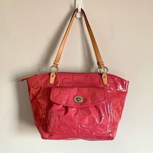 COACH Signature Leah Embossed Patent Leather Tote